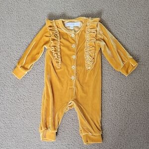 Rachel Zoe Baby Girl Mustard Yellow Velvet One Piece - Size 3-6M